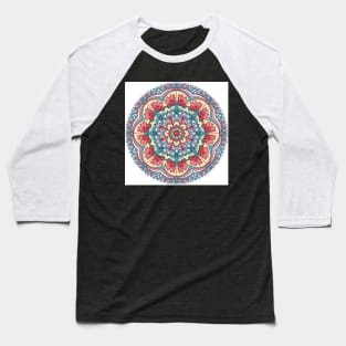 Colorful Floral hand drawn Mandala. Circle ornament in retro colors. Baseball T-Shirt